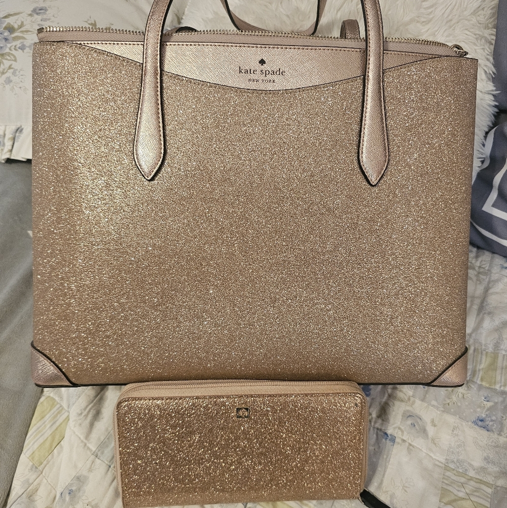 Kate Spade pink glitter handbag and wallet